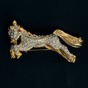 Rare Vintage Large Pave Rhinestone Horse Brooch – Equestrian Statement Piece